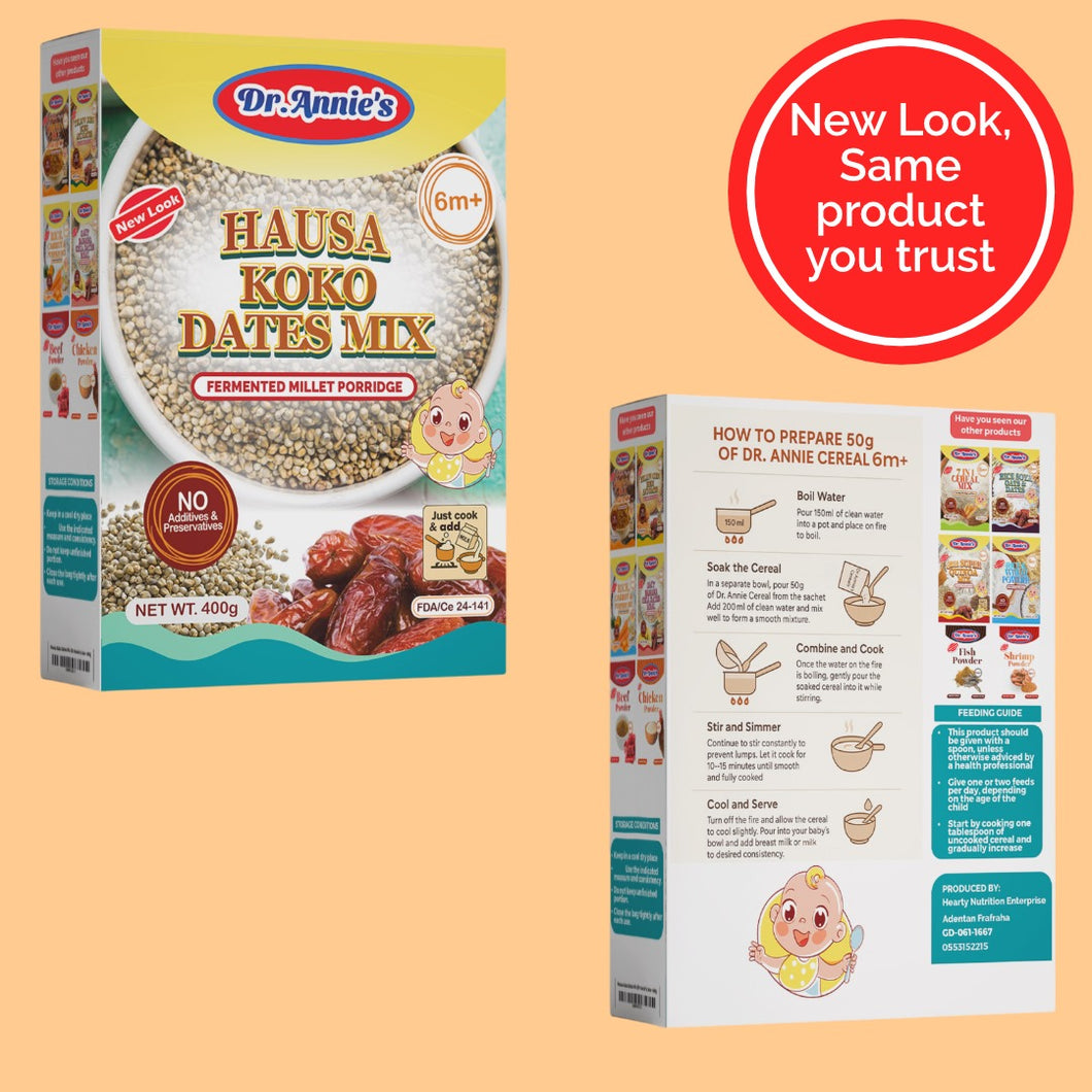 Hausa koko Dates Mix/Fermented Millet Porridge (Dr. Annie’s Cereal) 400g 6m+