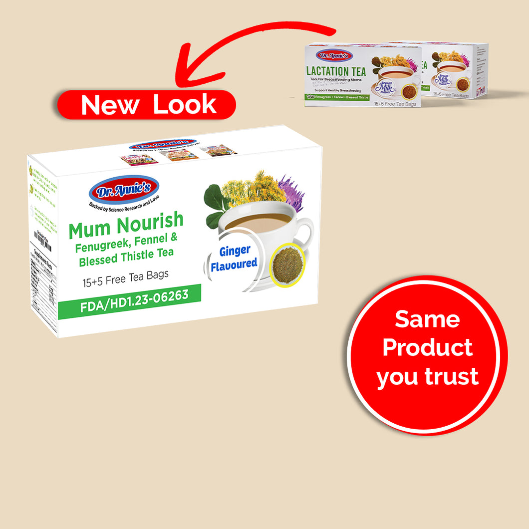 Mum Nourish Fenugreek, Fennel & Blessed Thistle Tea 15+ 5 Free Tea Bags (Dr Annie’s)