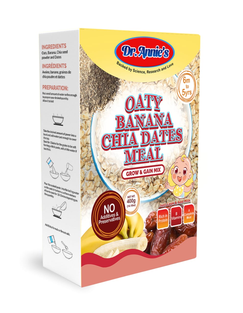 Oaty Banana Date And Chia Powder/ Grow And Gain Mix (Dr Annie Cereal) 400g 6m+